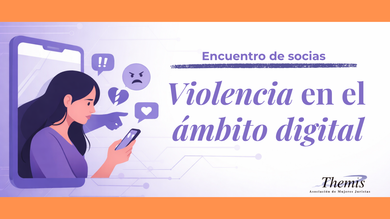Ilustración de una mujer utilizando un teléfono móvil mientras recibe mensajes negativos y símbolos de acoso en un entorno digital